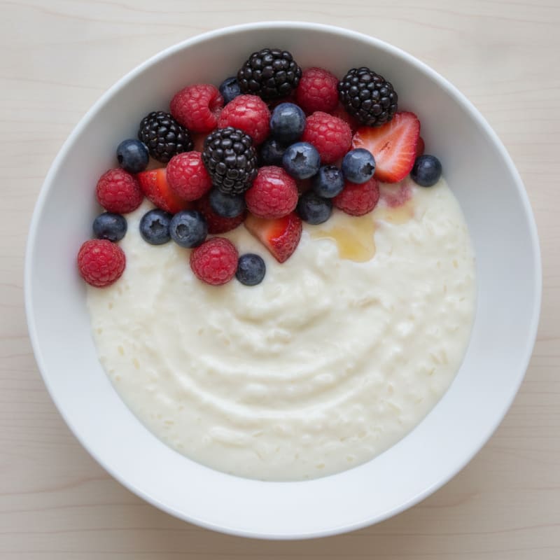 Silky Protein Rice Pudding with Mixed Berries