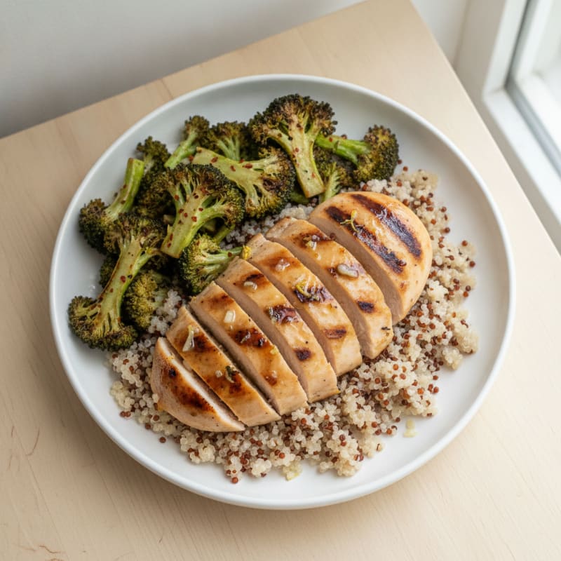 Grilled Chicken Breast with Quinoa and Roasted Broccoli