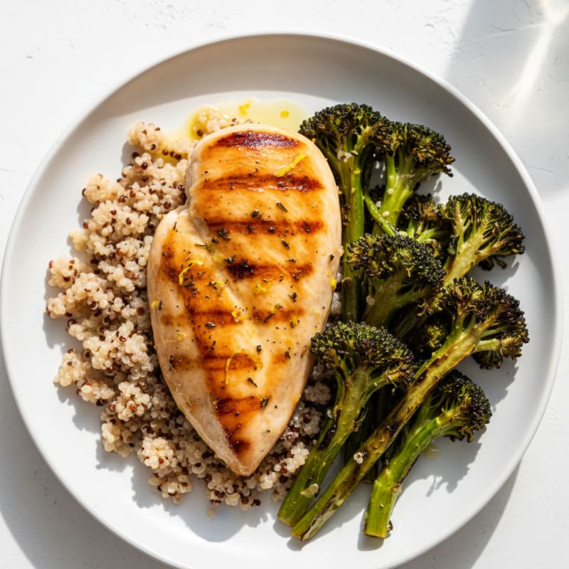 Grilled Chicken Breast with Quinoa and Roasted Broccoli