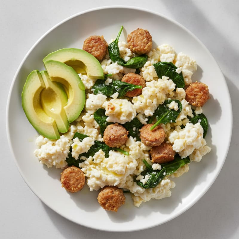 Egg White Scramble with Turkey Sausage and Spinach