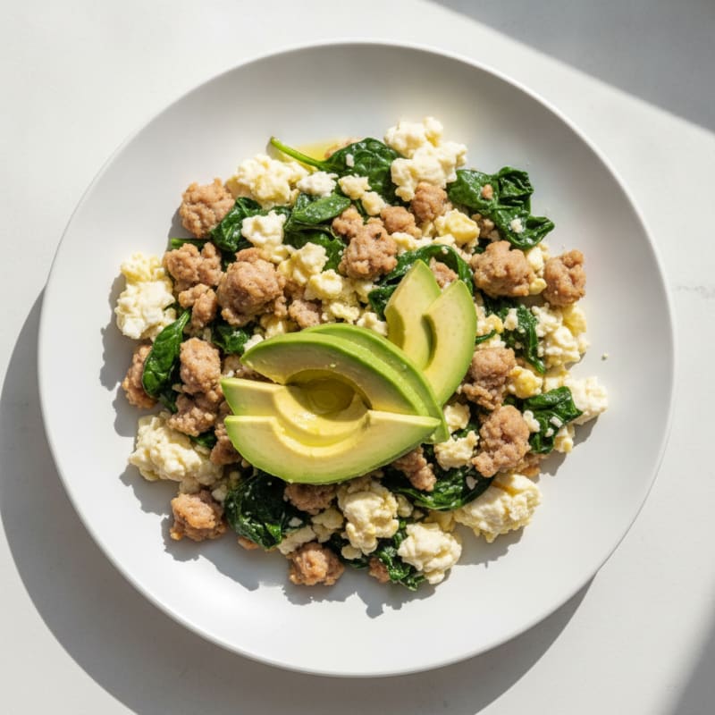 Egg White and Turkey Sausage Scramble with Spinach