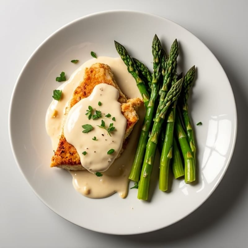 Creamy Chicken with Silky Cashew Sauce and Roasted Asparagus