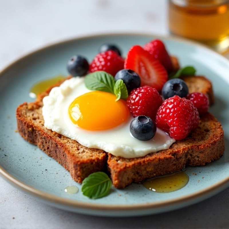 Red Lentil Egg Bread Toast with Greek Yogurt and Berries