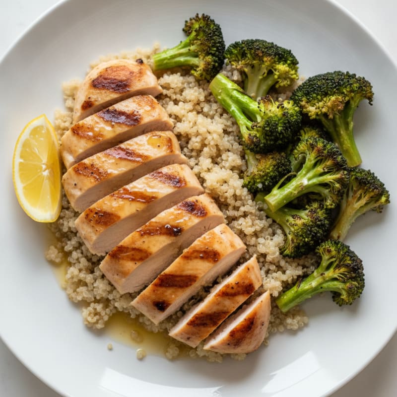 Grilled Chicken Breast with Quinoa and Roasted Broccoli