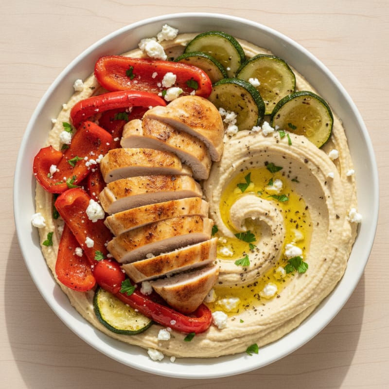Hummus Platter with Roasted Vegetables and Feta