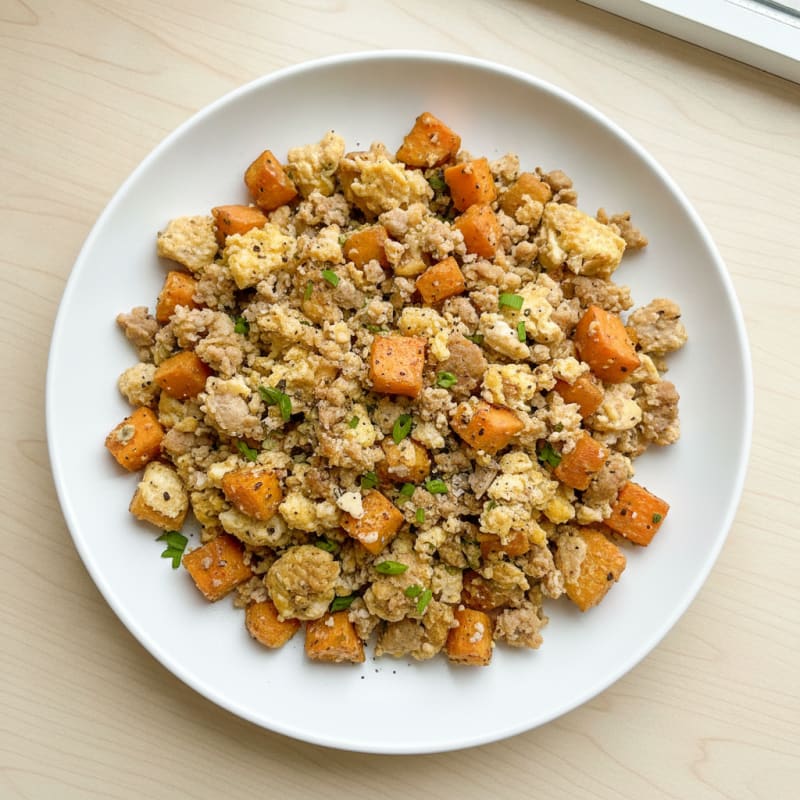 Sausage and Egg Scramble with Sweet Potatoes