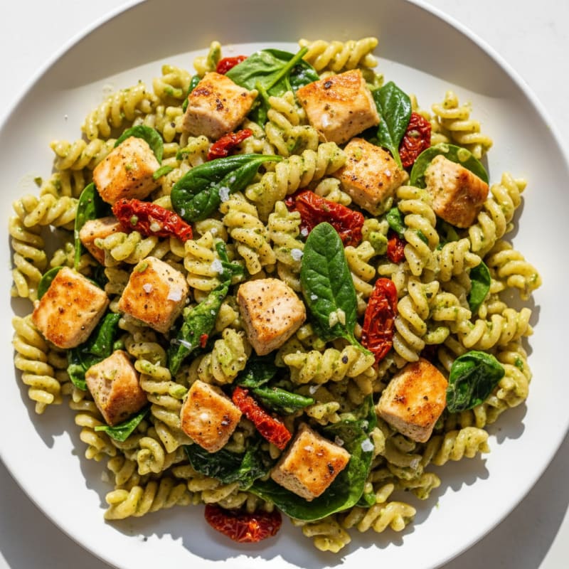 Creamy Pesto Chicken Pasta with Sun-Dried Tomatoes