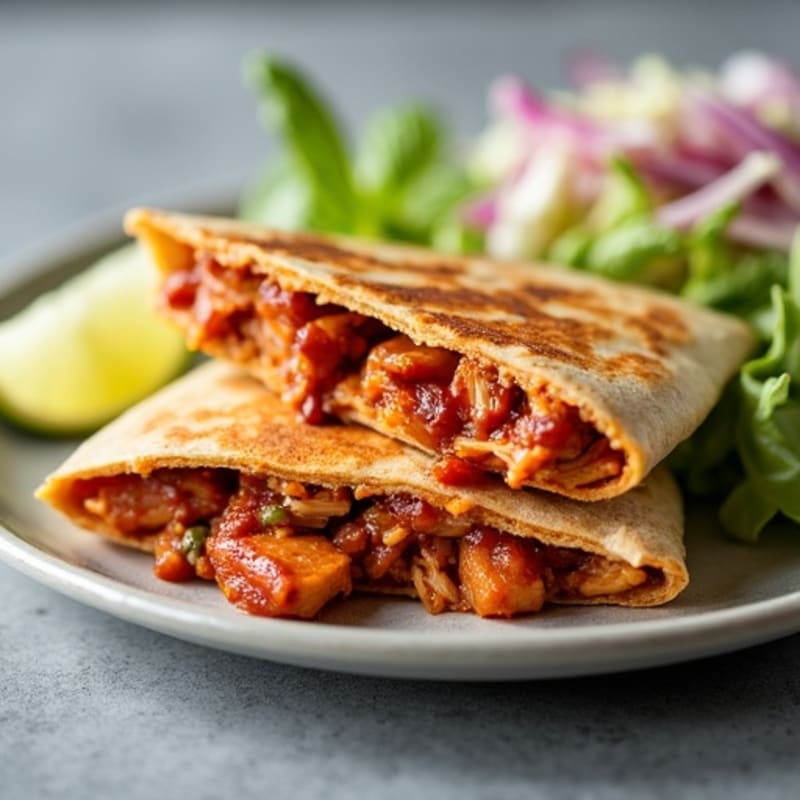 Shredded BBQ Chicken Quesadillas with Crunchy Cabbage Slaw