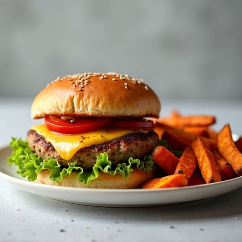 Lean Turkey Burger with Crispy Baked Sweet Potato Fries