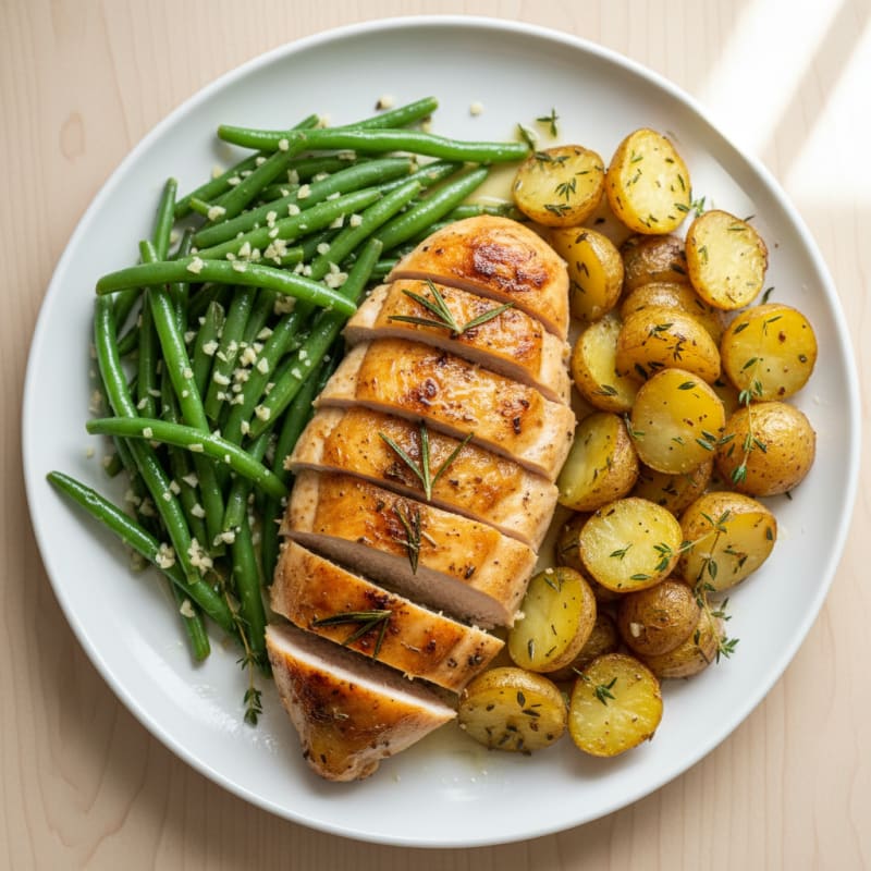Herb-Roasted Chicken Breast with Garlic Green Beans