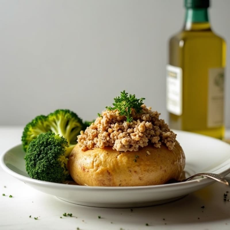 Healthy Baked Potato with Lean Ground Turkey and Roasted Broccoli