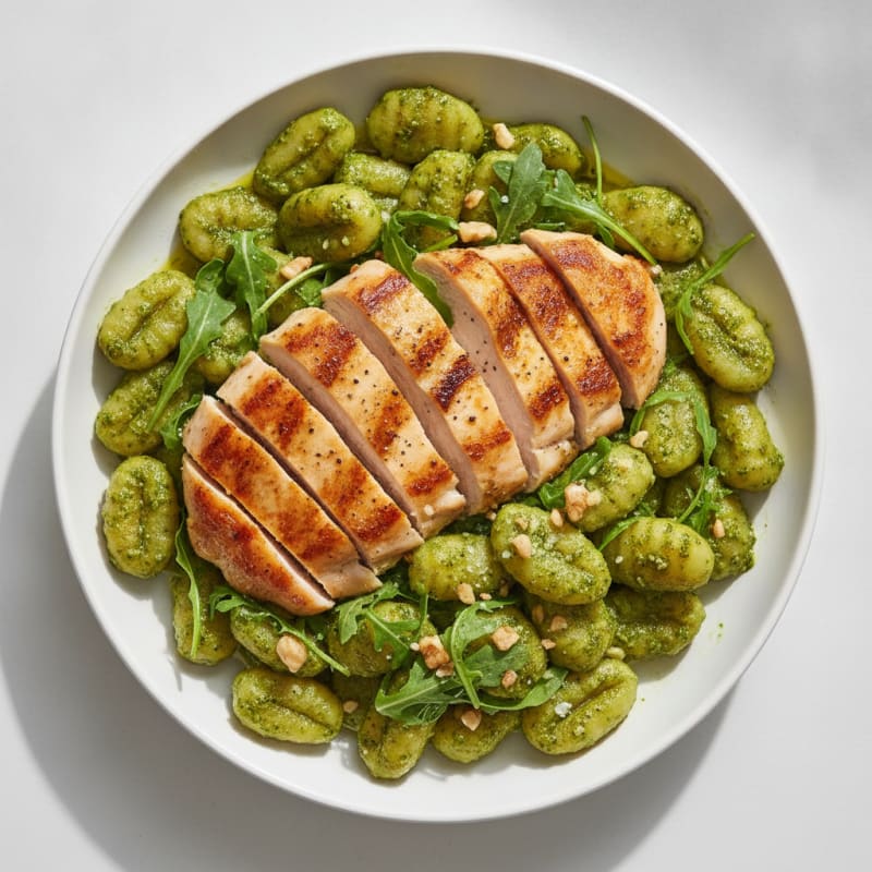 Gnocchi with Arugula Pesto and Seared Chicken