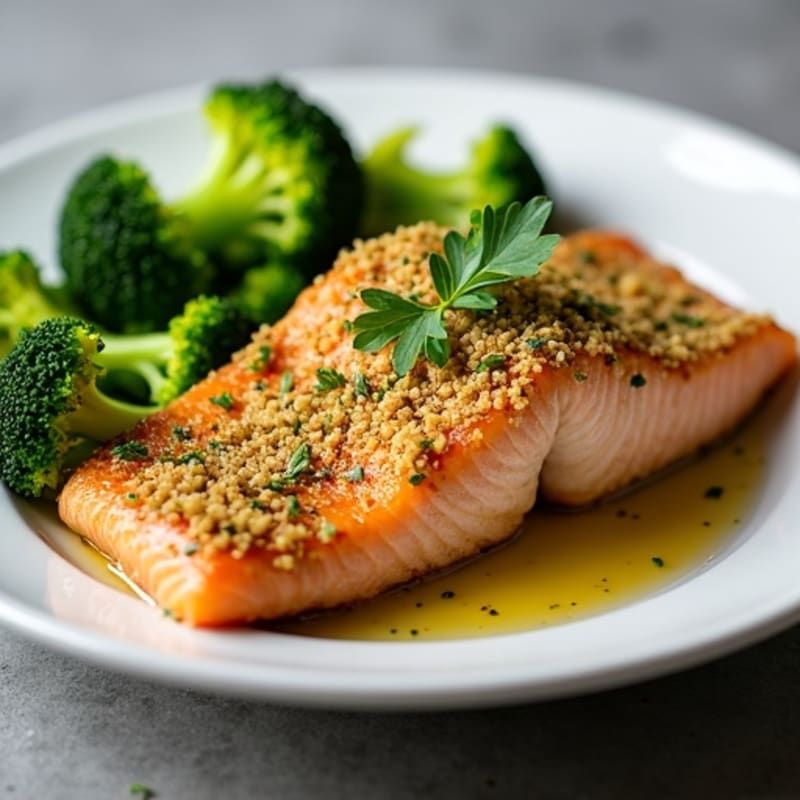 Herb-Crusted Baked Salmon with Roasted Broccoli