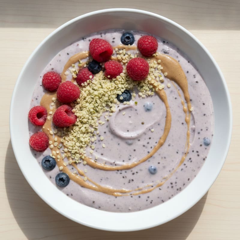 Silky Tofu Protein Smoothie Bowl with Hemp Seeds and Berries