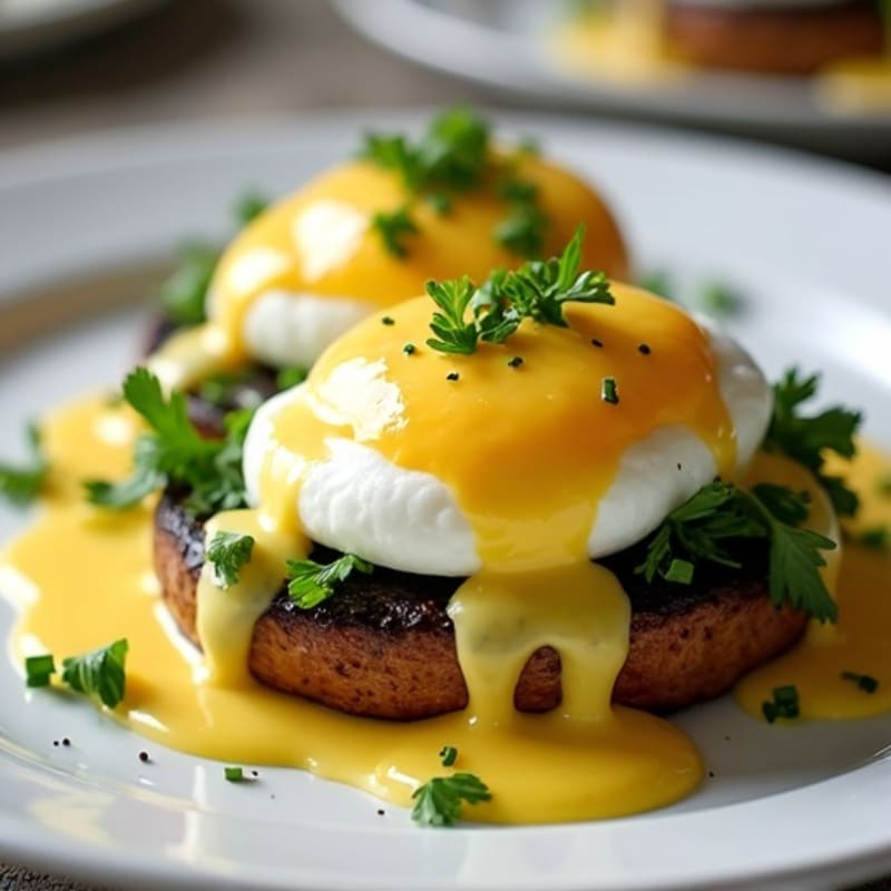 Herb-Poached Eggs with Hollandaise on Roasted Portobello