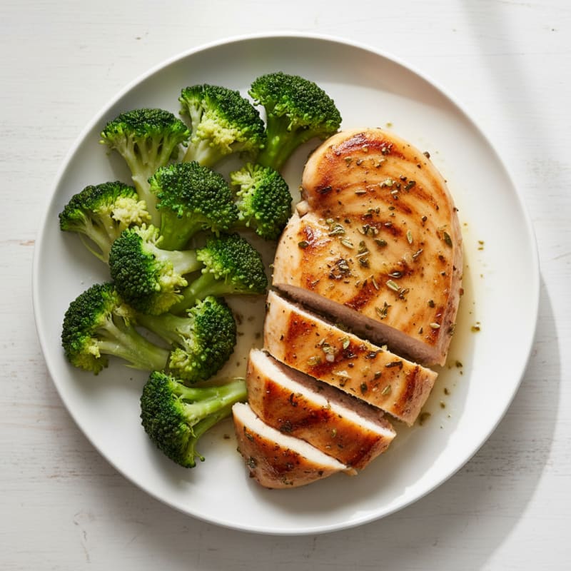 Grilled Lemon Herb Chicken Breast with Steamed Broccoli