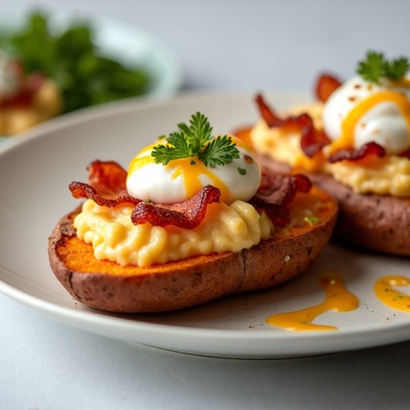 Roasted Sweet Potatoes with Crispy Lean Bacon and Creamy Cheesy Filling