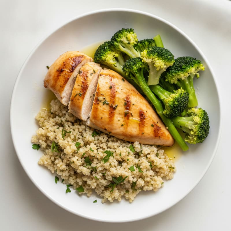 Grilled Chicken Breast with Quinoa and Steamed Broccoli