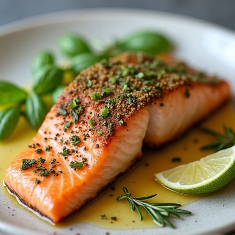 Herb-Crusted Pan Seared Salmon with Garlic Butter