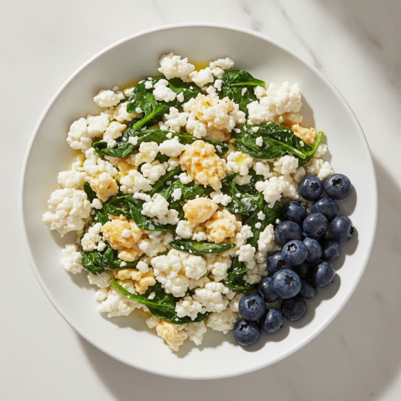 Cottage Cheese and Egg White Scramble with Sautéed Spinach