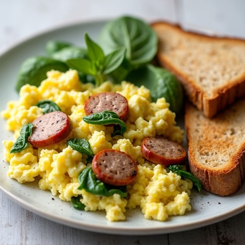 Egg White and Turkey Sausage Scramble with Spinach