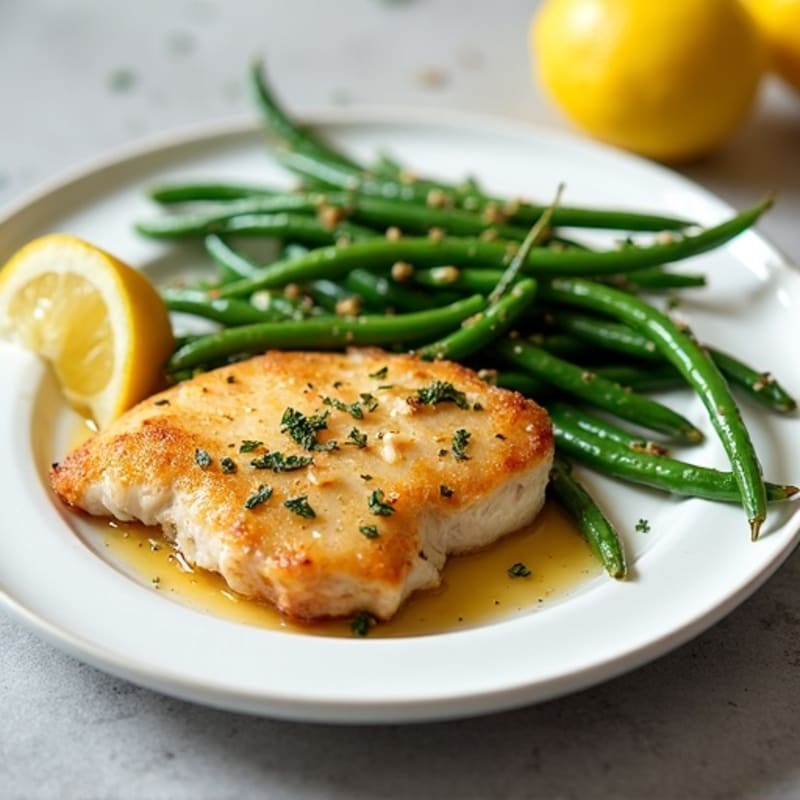 Lemon Garlic Pan-Seared Chicken Breast with Roasted Green Beans