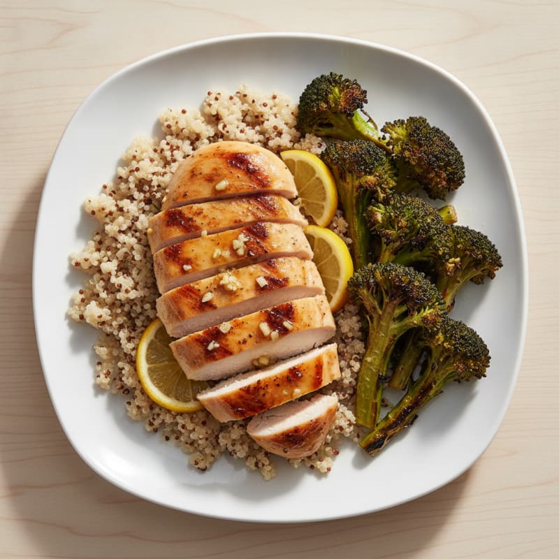 Grilled Chicken Breast with Quinoa and Roasted Broccoli