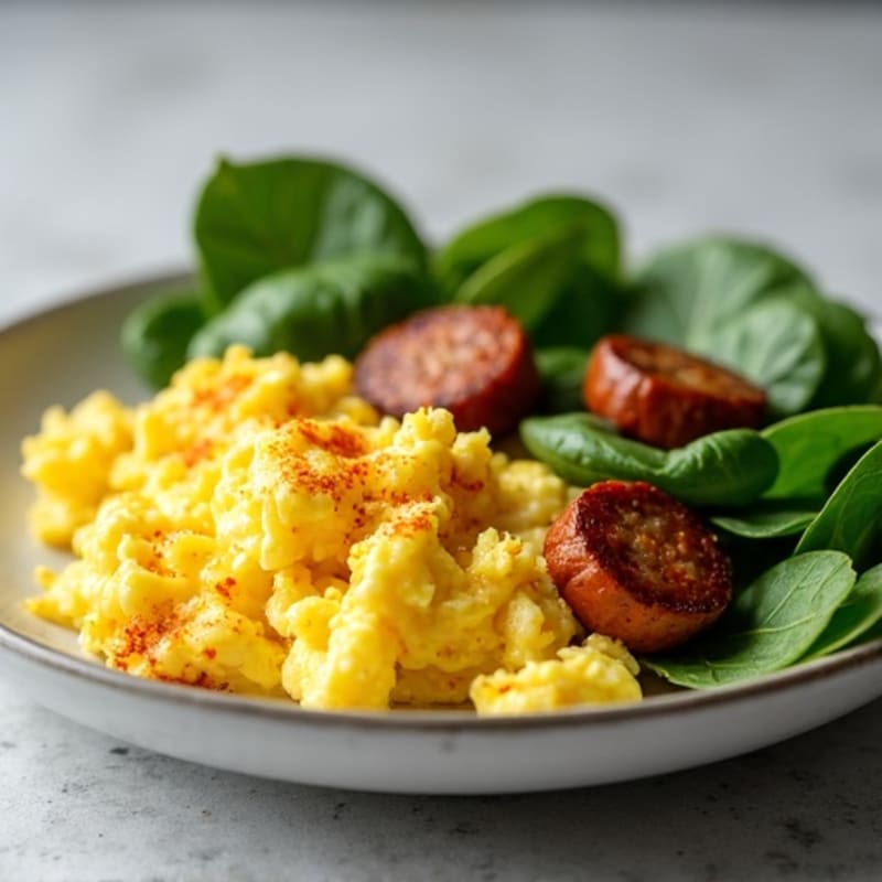 Scrambled Eggs with Chicken Sausage and Spinach
