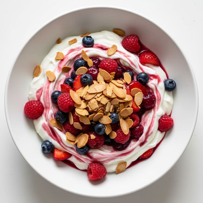 Greek Yogurt Protein Parfait with Mixed Berries and Almonds