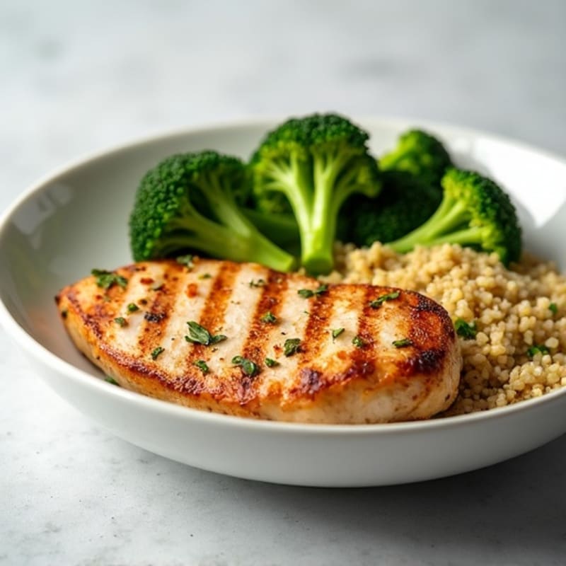 Grilled Chicken Breast with Roasted Broccoli and Quinoa