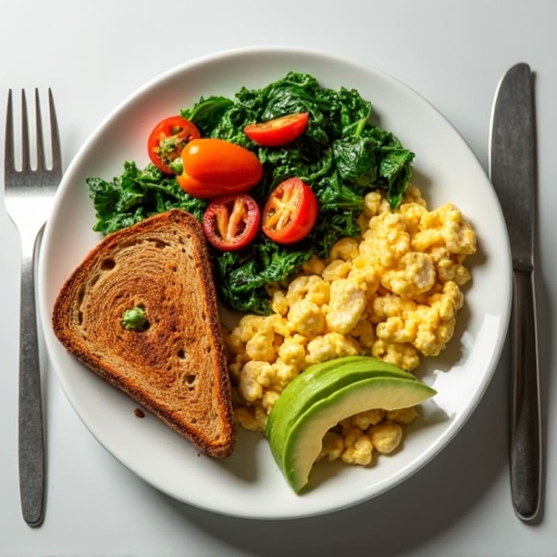Egg White and Turkey Sausage Scramble with Spinach and Bell Peppers