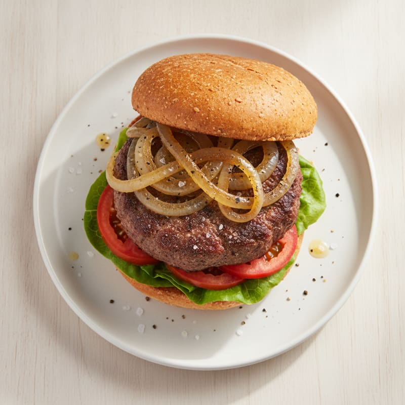 Classic Beef Burger with Caramelized Onions