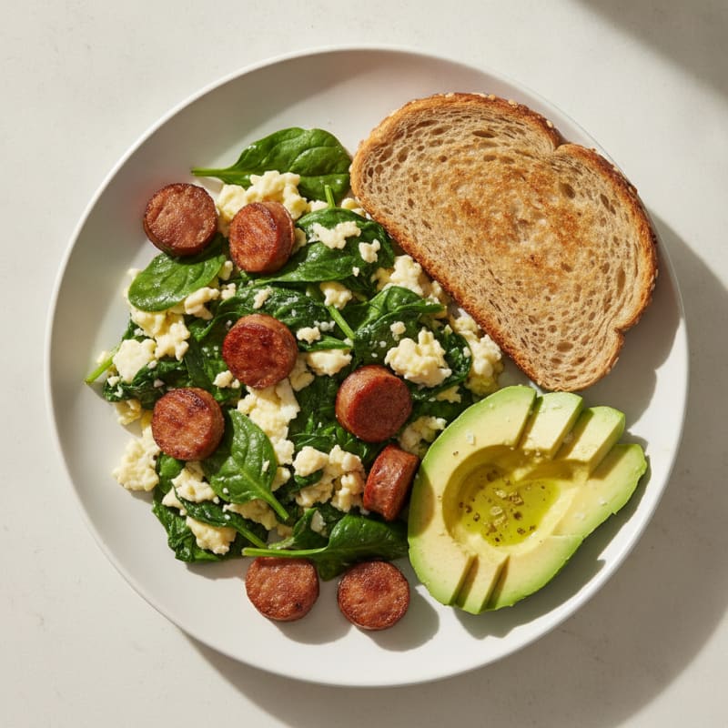 Egg White and Spinach Scramble with Turkey Sausage