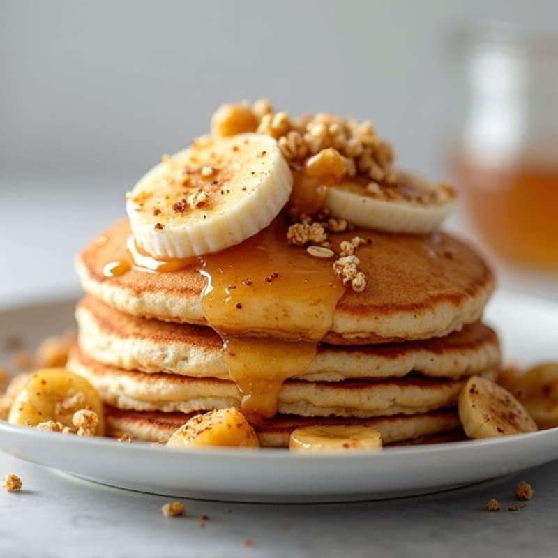 Fluffy Protein Banana Pancakes with Warm Spiced Banana Topping