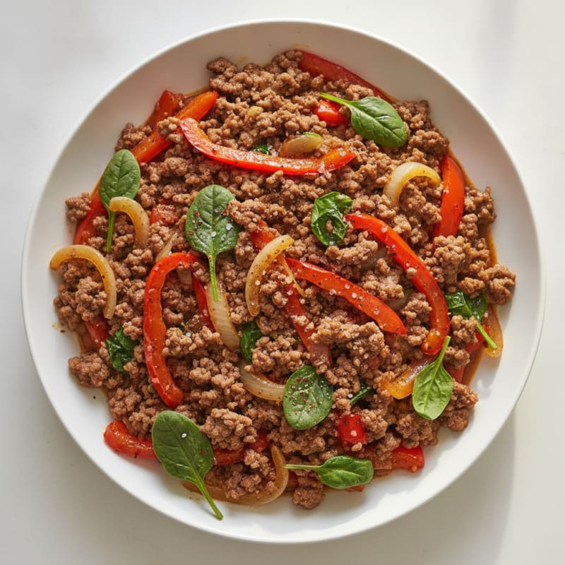 Savory Ground Beef Skillet with Peppers and Onions
