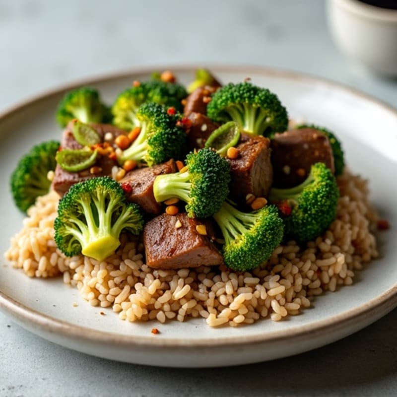 Garlic-Ginger Beef and Broccoli Stir-Fry with Brown Rice