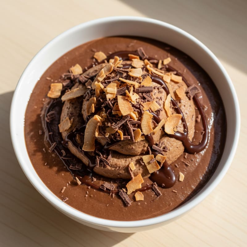 Silky Chocolate Protein Pudding with Toasted Coconut