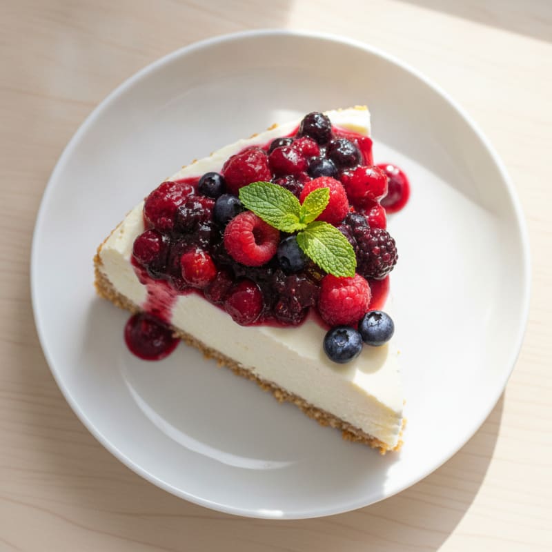 Greek Yogurt Protein Cheesecake with Mixed Berries