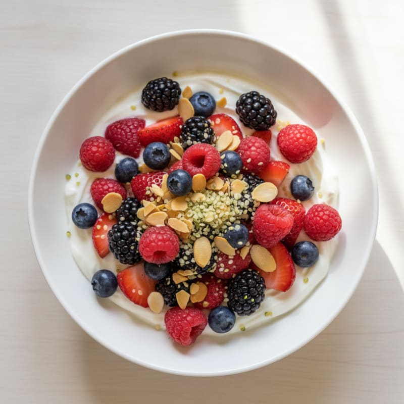 Creamy Greek Yogurt with Mixed Berries and Protein Crunch