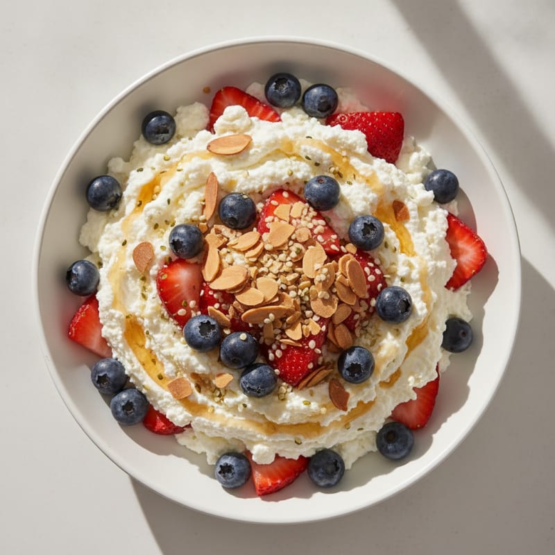 Creamy Cottage Cheese and Berry Protein Parfait with Almonds