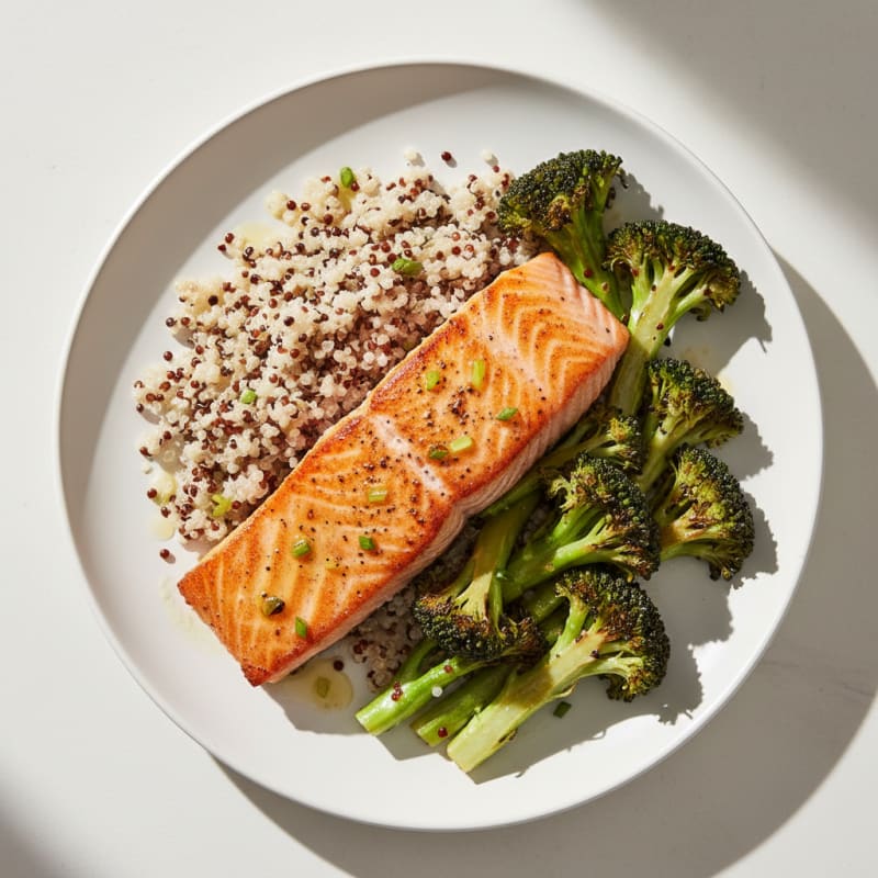 Seared Salmon with Roasted Broccoli and Quinoa