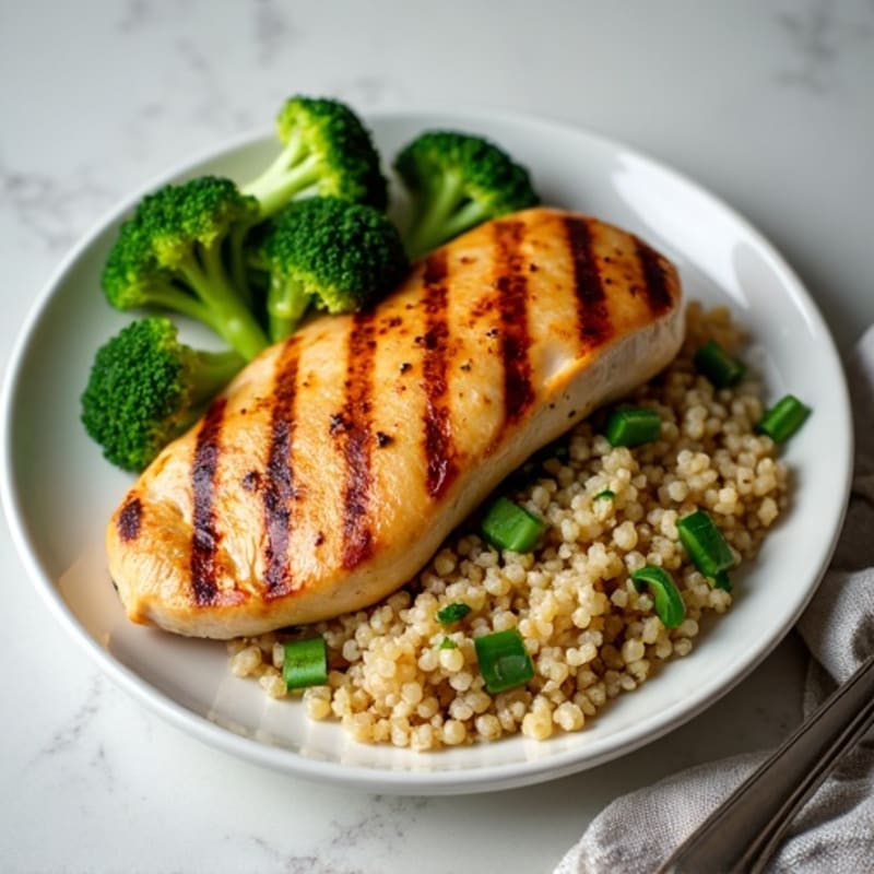 Grilled Chicken Breast with Quinoa and Steamed Broccoli