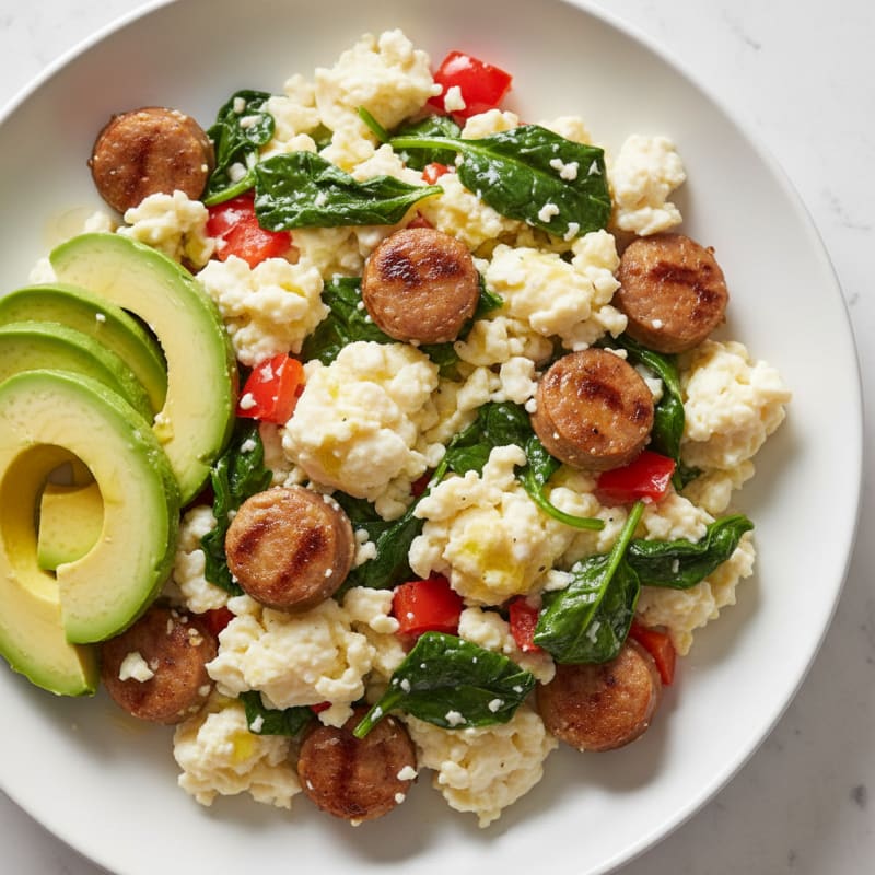 Egg White and Turkey Sausage Scramble with Spinach