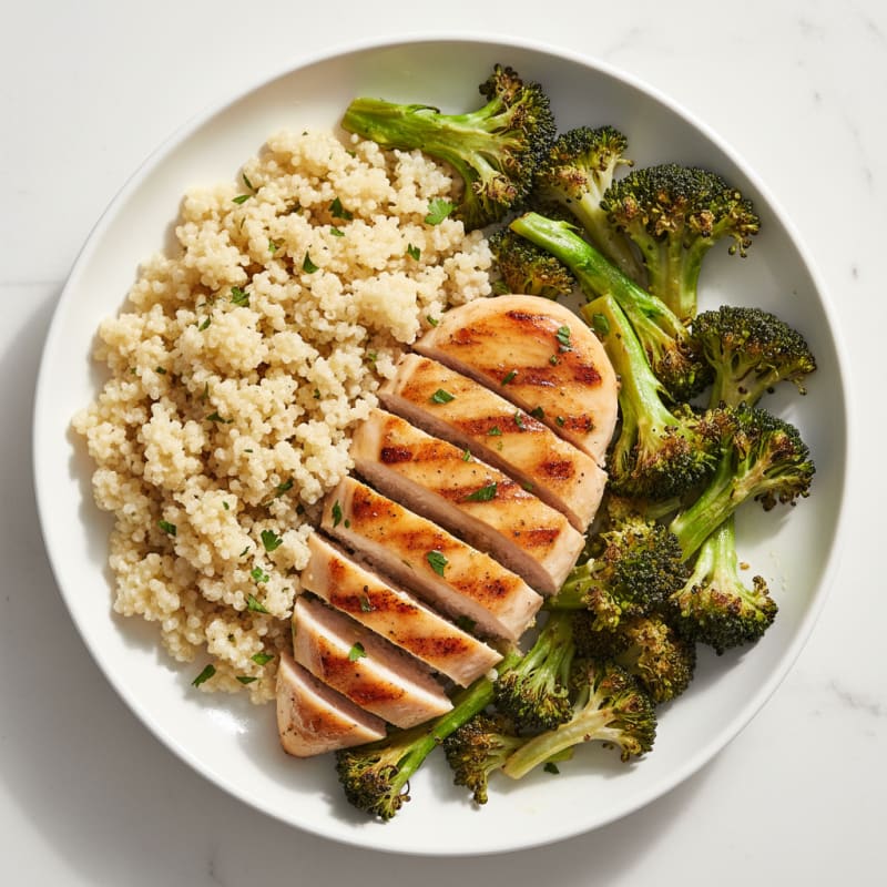Grilled Chicken Breast with Quinoa and Roasted Broccoli
