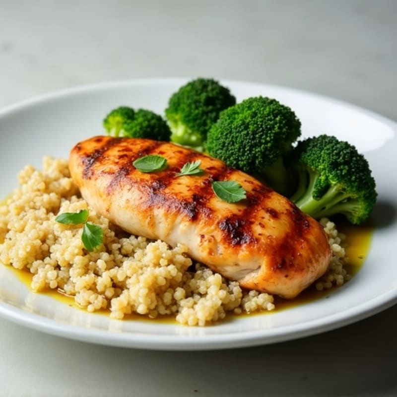 Grilled Chicken Breast with Quinoa and Roasted Broccoli