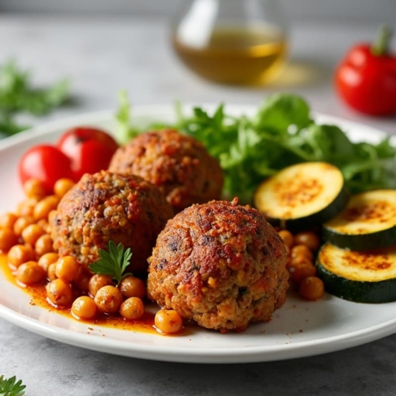Hearty Baked Lentil Meatballs with Roasted Vegetables