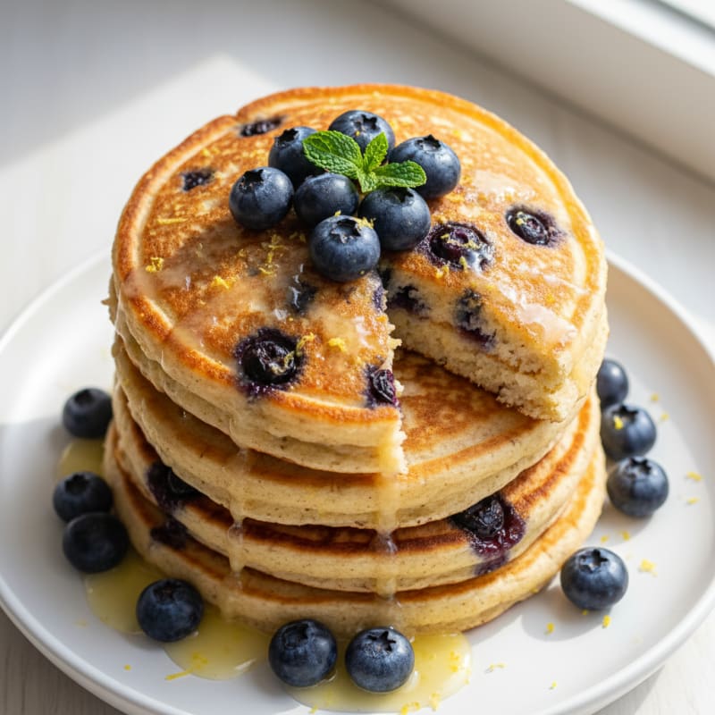Blueberry Ricotta Protein Pancakes with Lemon Zest