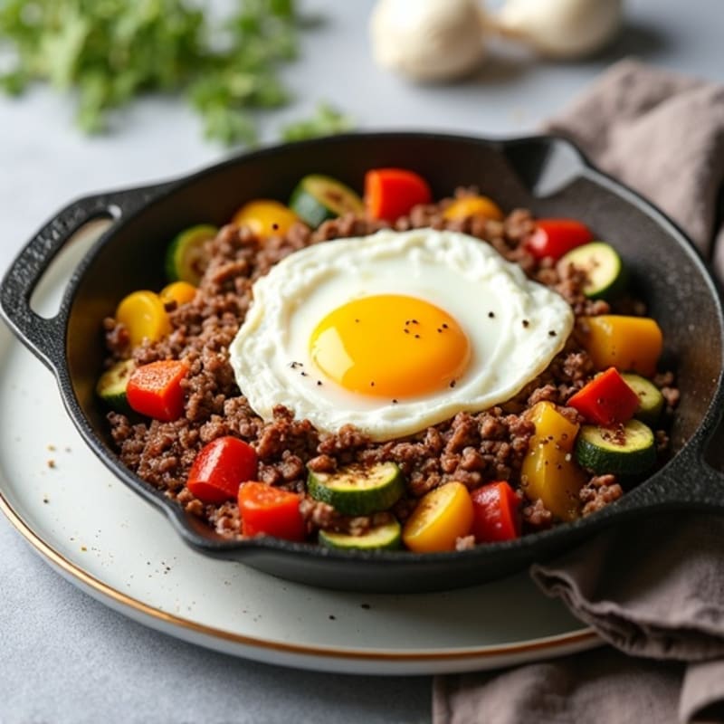 Lean Ground Beef and Roasted Vegetable Skillet