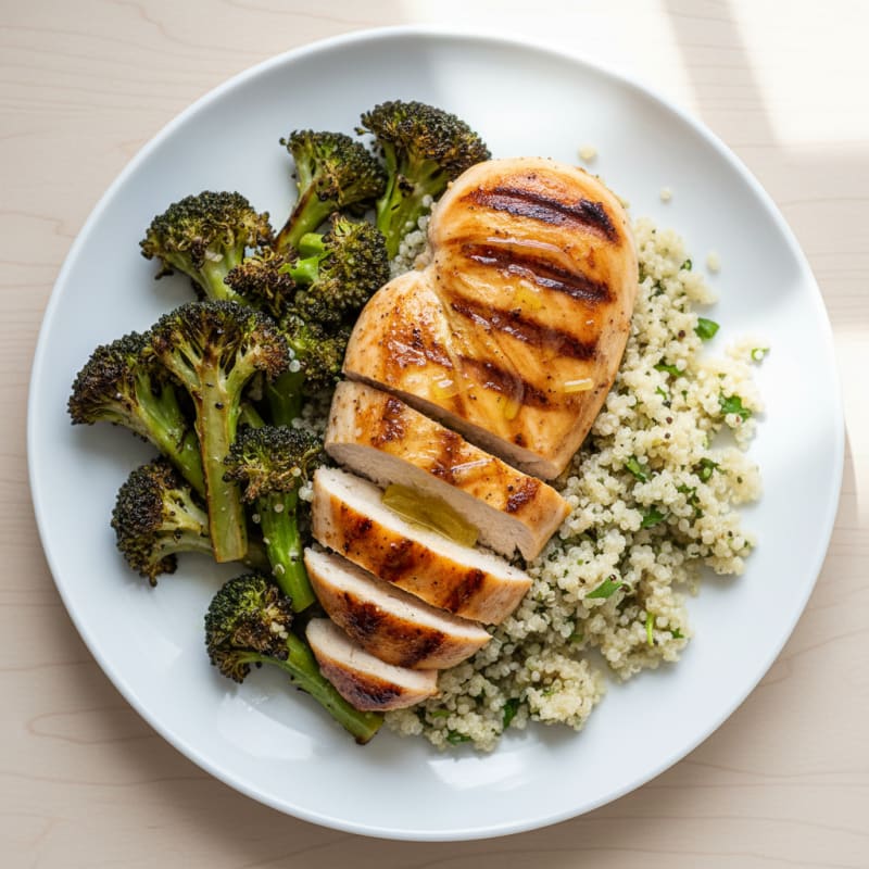 Grilled Chicken Breast with Quinoa and Roasted Broccoli