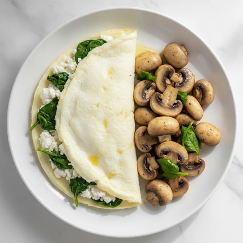 Egg White Spinach Omelette with Cottage Cheese and Sautéed Mushrooms